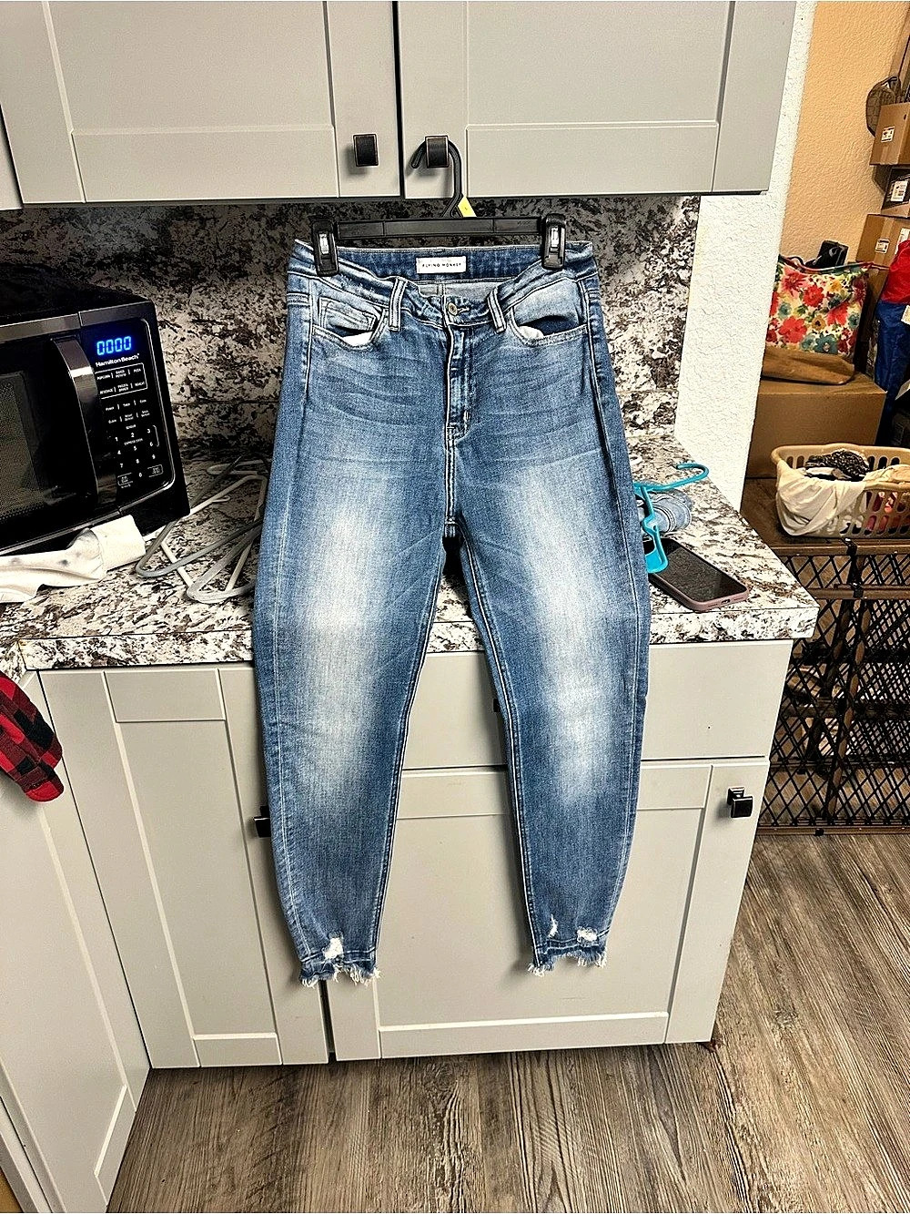 Flying Monkey Distressed Skinny Jeans in Blue Size Large